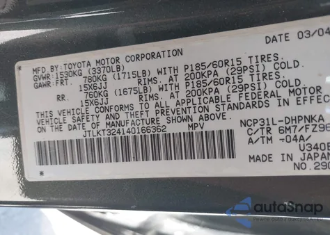 2004 Scion Xb from USA, damaged, VIN JTLKT324140166362